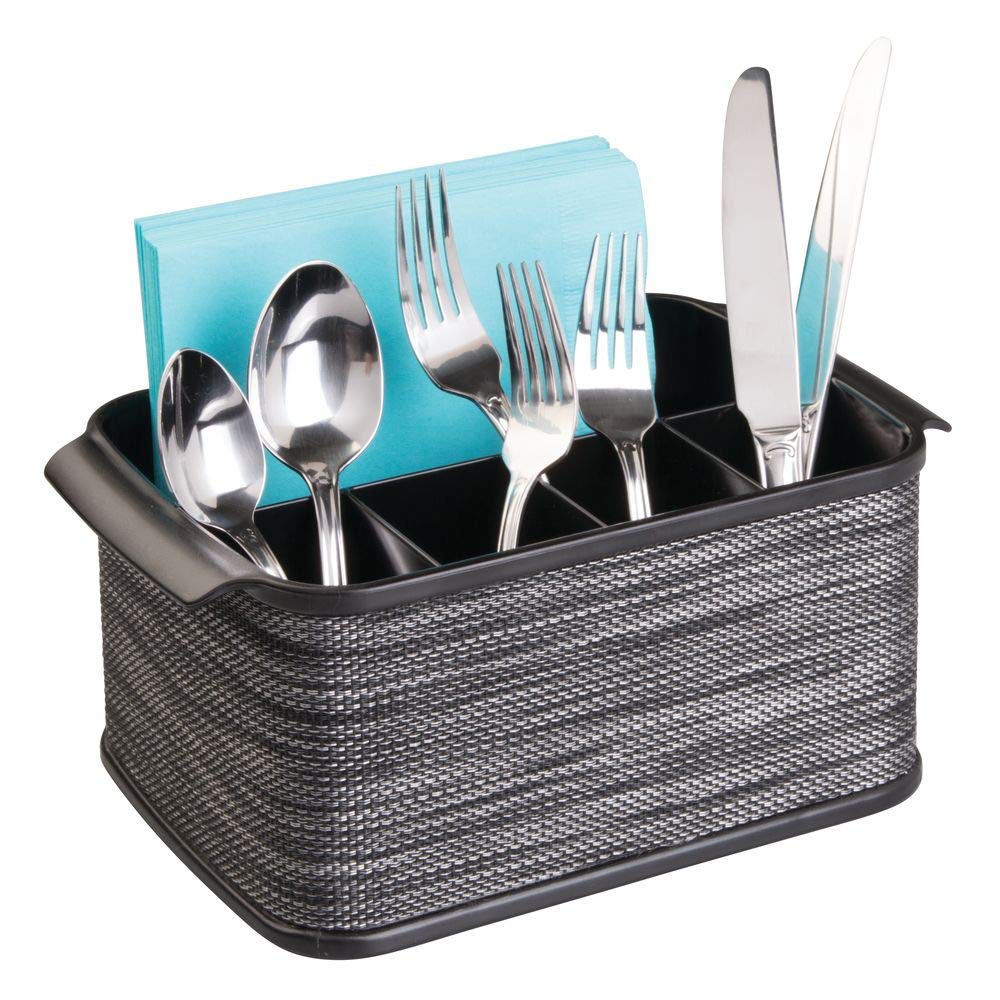 mDesign Plastic Cutlery Storage Organizer Caddy Tote Bin with Handles