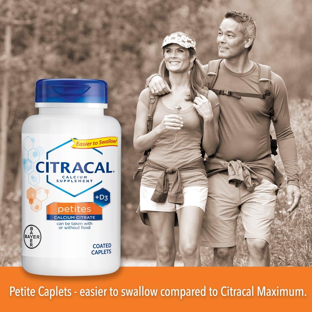 Citracal Petites, Highly Soluble, Easily Digested, 400 mg Calcium Citrate with 500 IU Vitamin D3, Bone Health Supplement for Adults, Relatively Small Easy-to-Swallow Caplets, 200 Count: Health & Personal Care