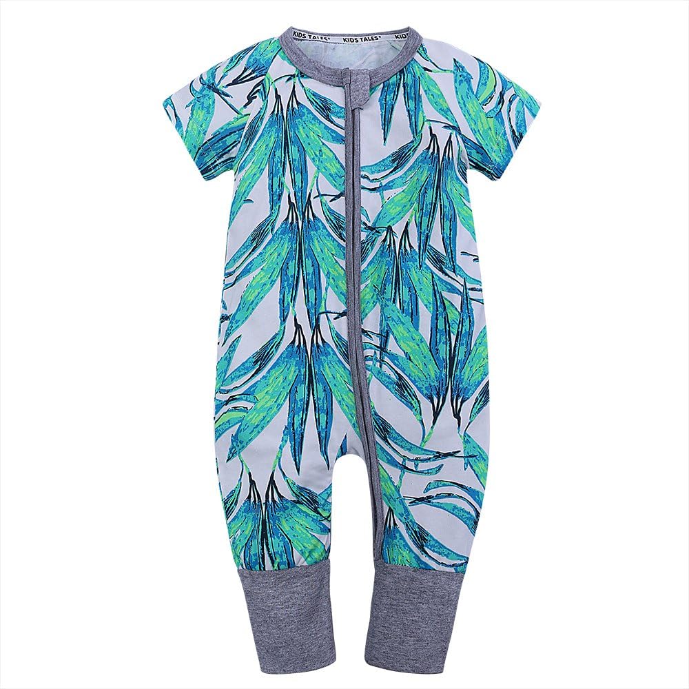 Kids Tales Baby Boys Girls Zipper Short Sleeve Pajama Sleeper Cotton Romper(Size 3M-3T)