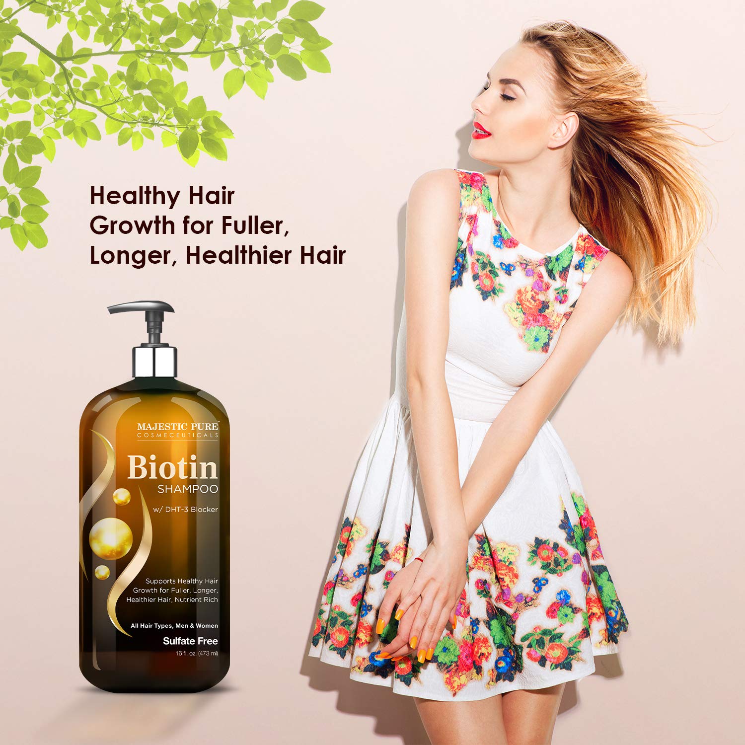 Majestic Pure Biotin Shampoo for Hair Growth - Volumizing Shampoo for Hair Loss - with DHT-3 Blocker - Hydrating & Nourishing - Sulfate Free, for Men & Women - Thin Hair Shampoo - 16 fl oz : Beauty