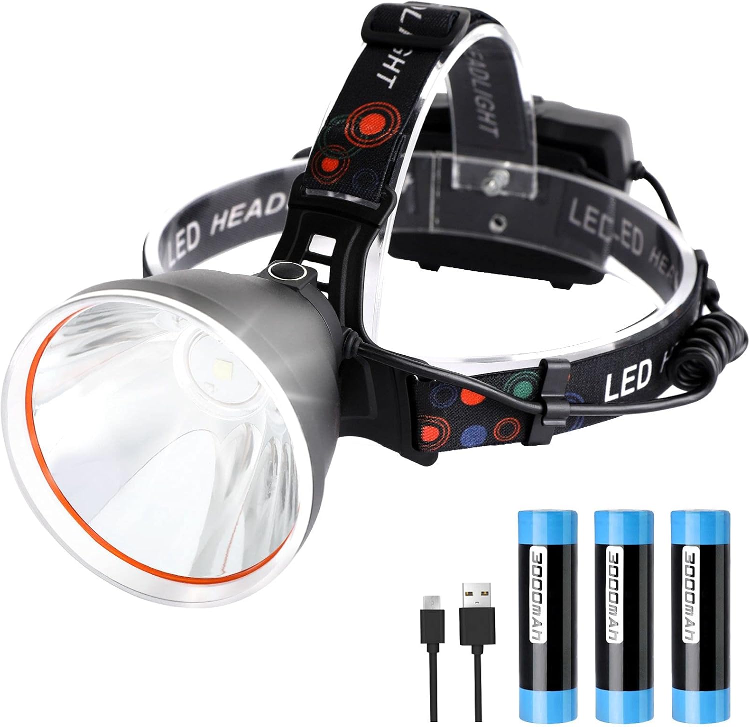 Rechargeable Led Headlamps for Adults, Super Bright 10000 High Lumens Headlamps Flashlights with 3 Modes Lighting, 90°Adjustable Head, IPX5 Waterproof, Camping Headlamps for Hiking, Running, Outdoors - - 