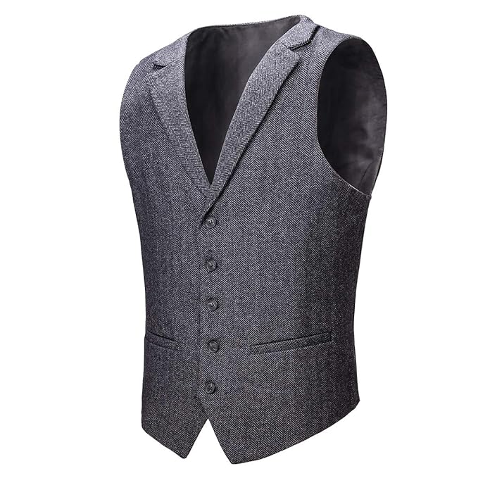 VOBOOM Herren Weste mit Maßgeschneidertem Kragen Woll Tweed Anzugsweste