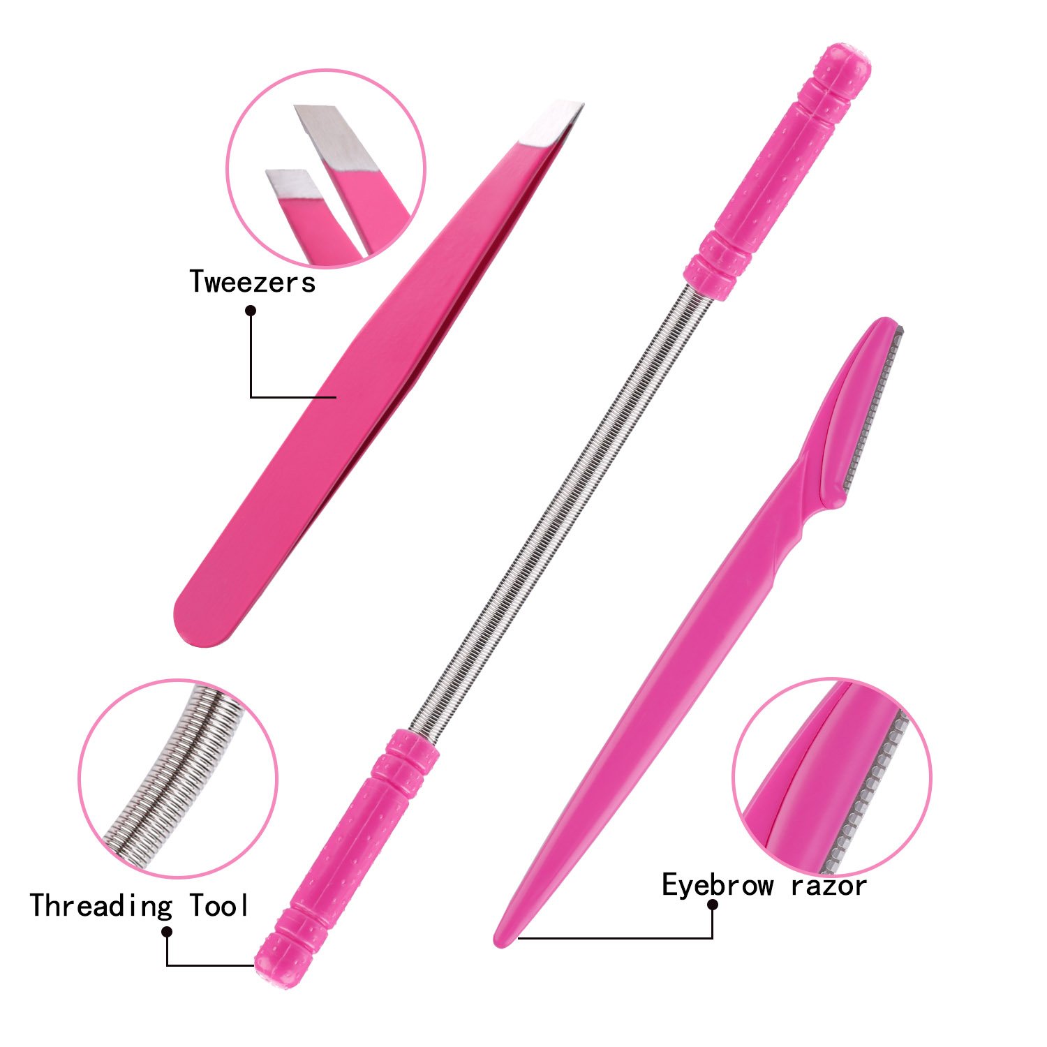 Hair Removal Spring, Kapmore Threading Hair Removal Removes Hair on the Upper Lip, Chin, Cheeks and Sideburns Including Facial Hair Epilator with Beauty Tweezers, Eyebrow Shaping Razor(Pink)