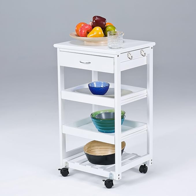 Servierwagen, Küchenwagen, Rollwagen m. Schublade, FKW (FKW01-Weiß-Holz