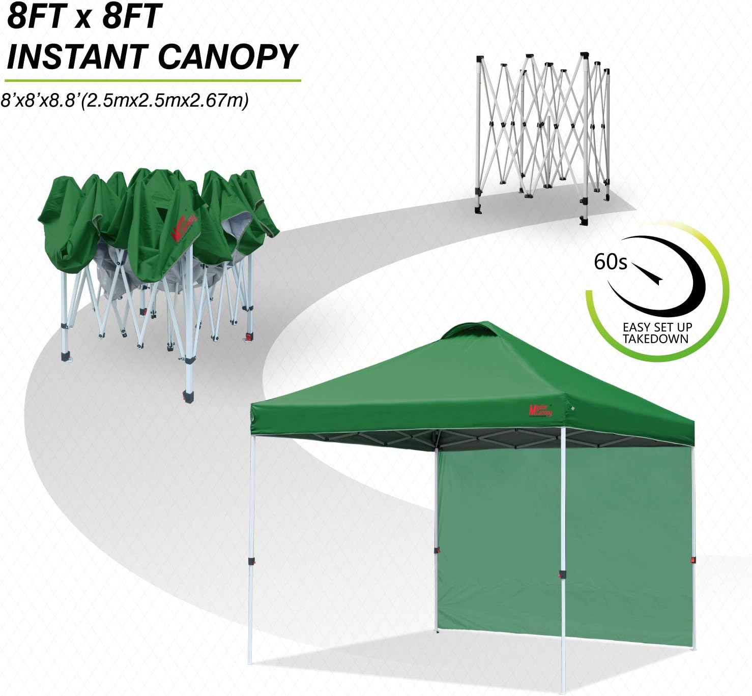 MASTERCANOPY Durable Ez Pop-up Gazebo Tent with 1 Sidewall (2.5x2.5M,Forest Green) - Image 5
