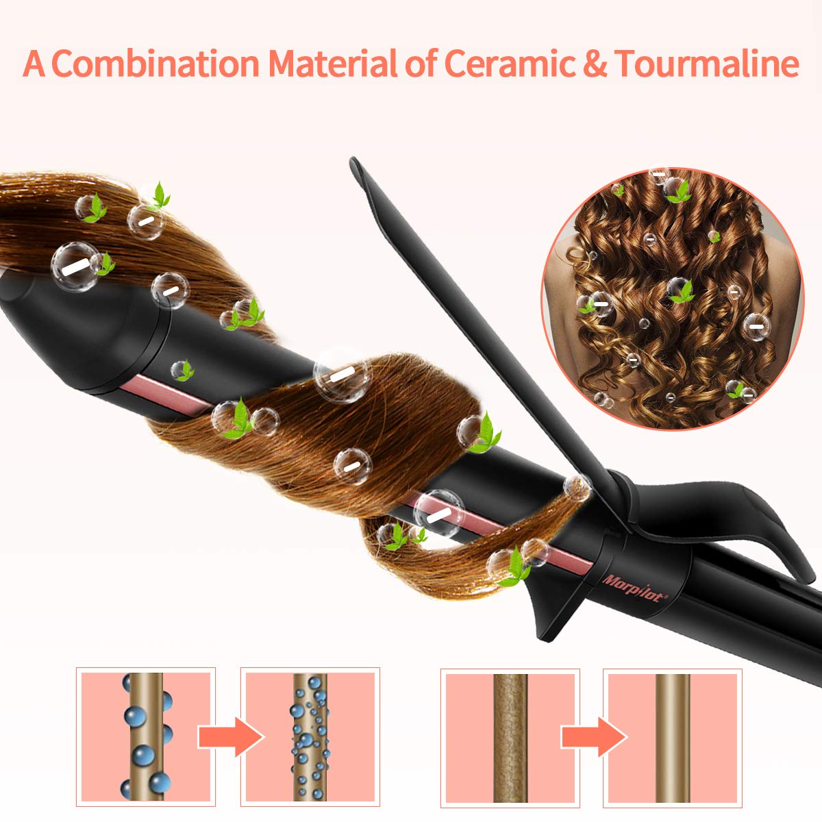 Ceramic Curling Iron,1.25 inch Curling Wand,Tourmaline Coating Hair curler with Rotary Temperature Control LCD Temp Display Include Heat Resistant Glove