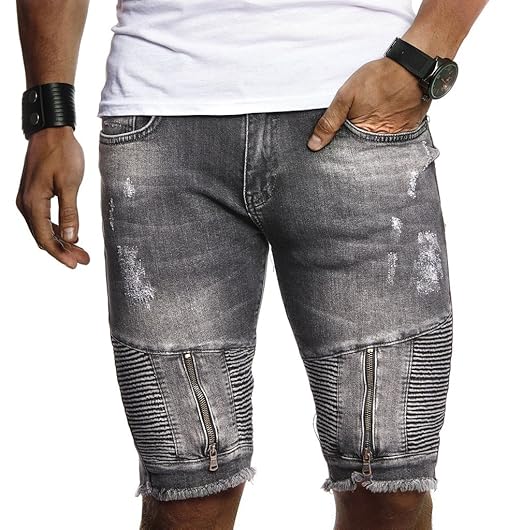 LEIF NELSON Herren Sommer Kurze Jeans Shorts Biker Jooger Hose Kurze Jeanshose Basic Chinos Cargo Hose 5-Pocket Destroyed Use