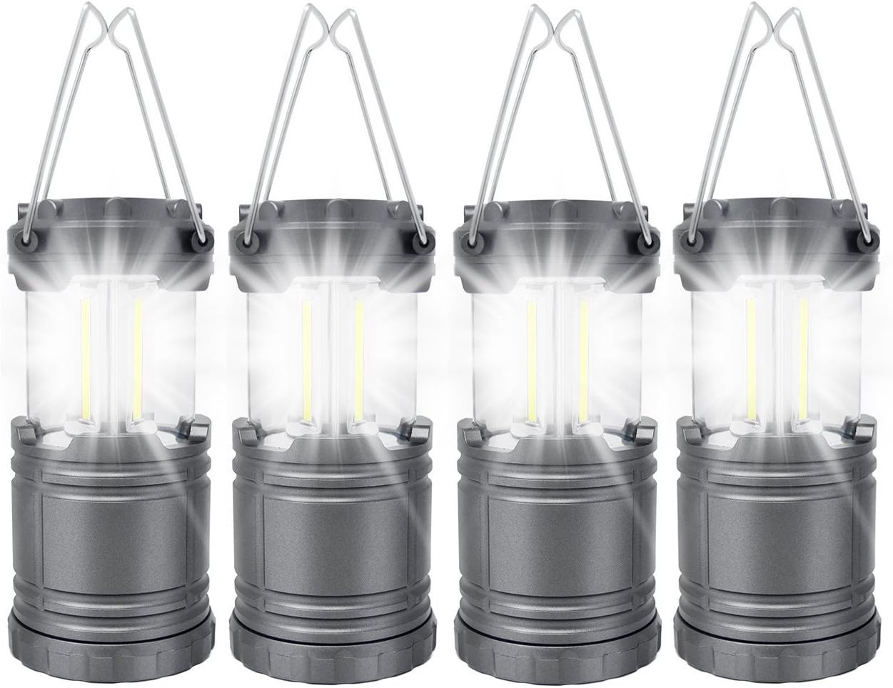 4 Pack COB Camping Lantern, Portable High Lumen Outdoor Camping Flashlight Torch Light, Bright Survival Equipment Gear Kit for Emergency, Hiking, Tent, Backpacking, Outages, Hurricanes, Storms (Grey): Sports & Outdoors
