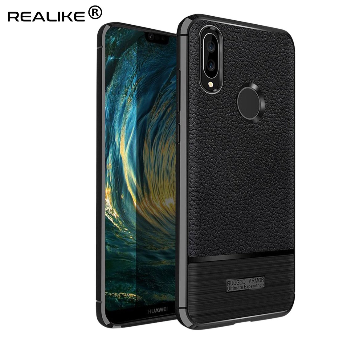 REALIKE Huawei P20 Lite Back Cover, Branded Case with Ultimate Protection, Flexible Litchi