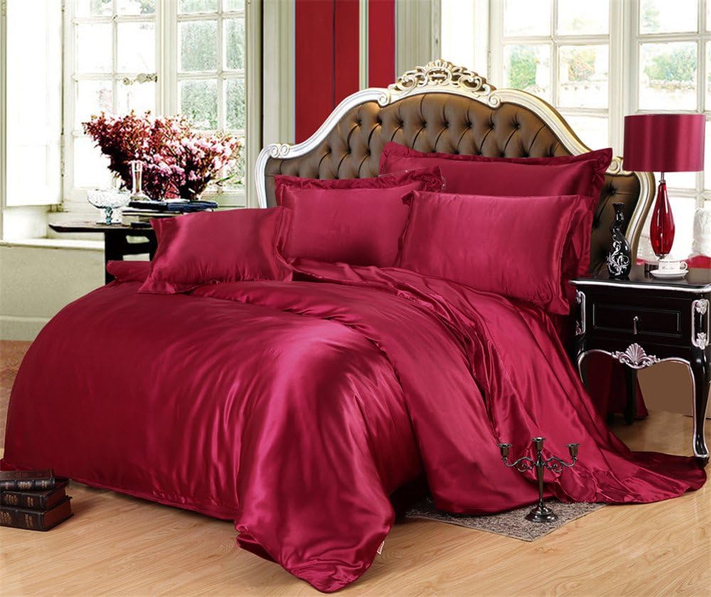 Lotus Karen Satin Silky Bedding Comforter Duvet Cover Fitted Sheet Pillowcases Set - Luxury Ultra Soft Solid Imitated Silk Bedding Set