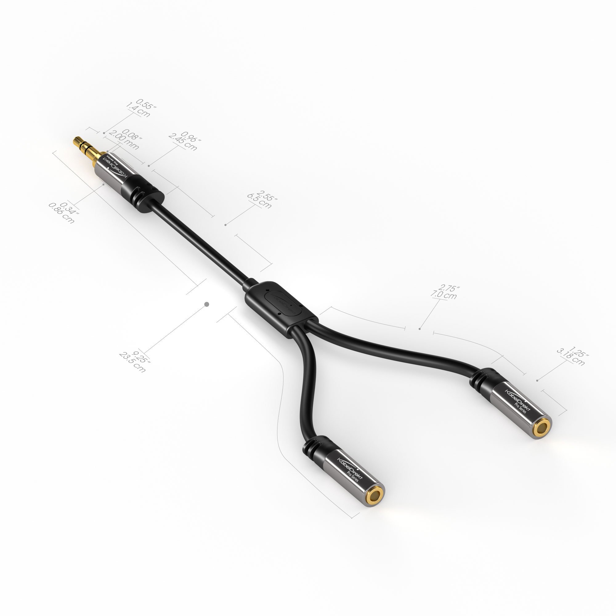 Y Stereo Splitter (1 x 3.5mm Male to 2 x 3.5mm Female, PRO Series) supports (Produces Equal Audio Output for Headphones, Earphones, and Speakers) by KabelDirekt