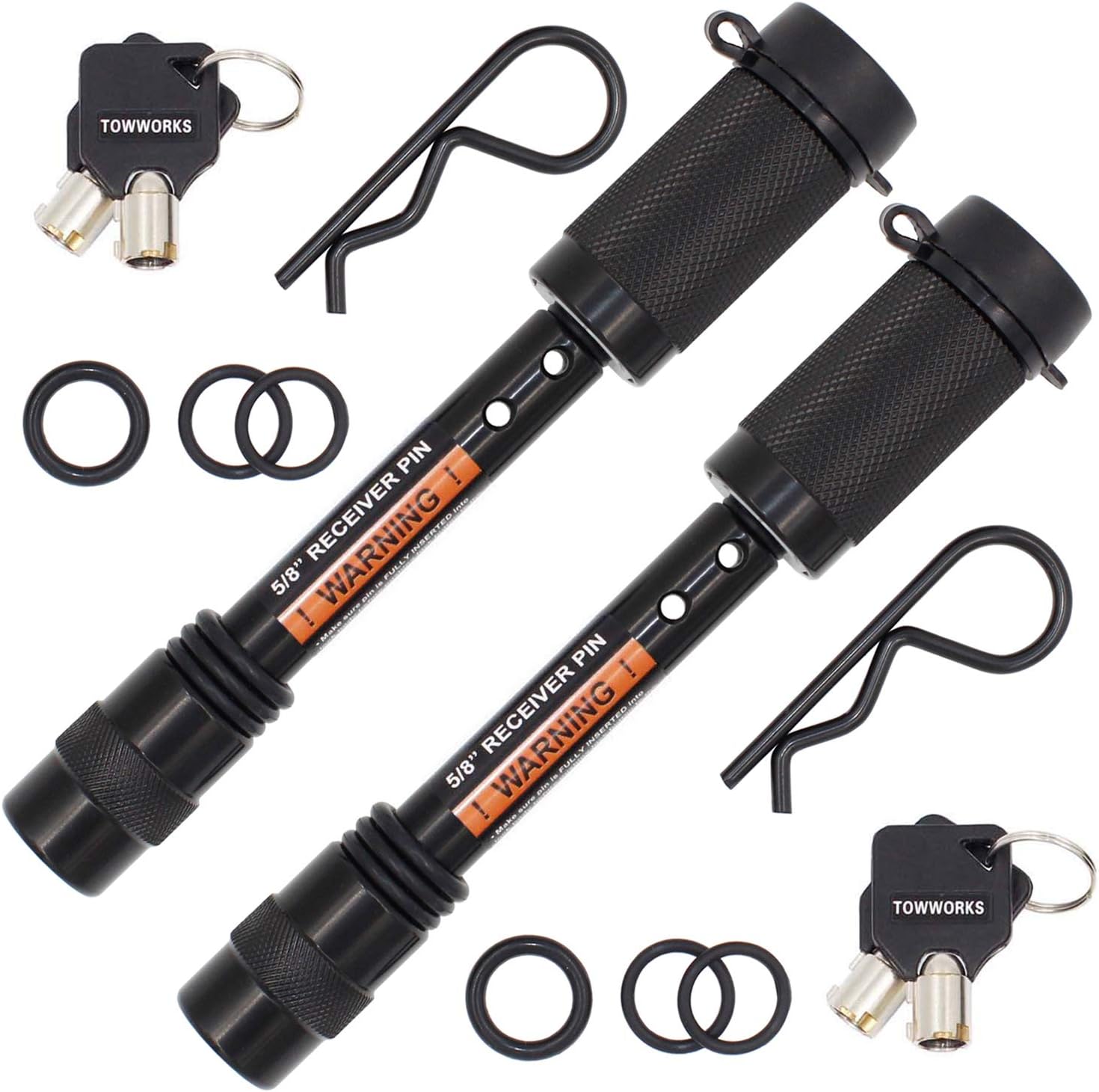 TowWorks 5/8" Trailer Hitch Locking Pin - Black Tow Hitch Receiver Lock with Anti-Rattle, fits Class III - V Hitches with 2" and 2.5" Receivers, 79631: Automotive