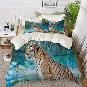 Ropa de Cama - Juego de Funda nórdica, Tigre, Bestia Felina en Estanque