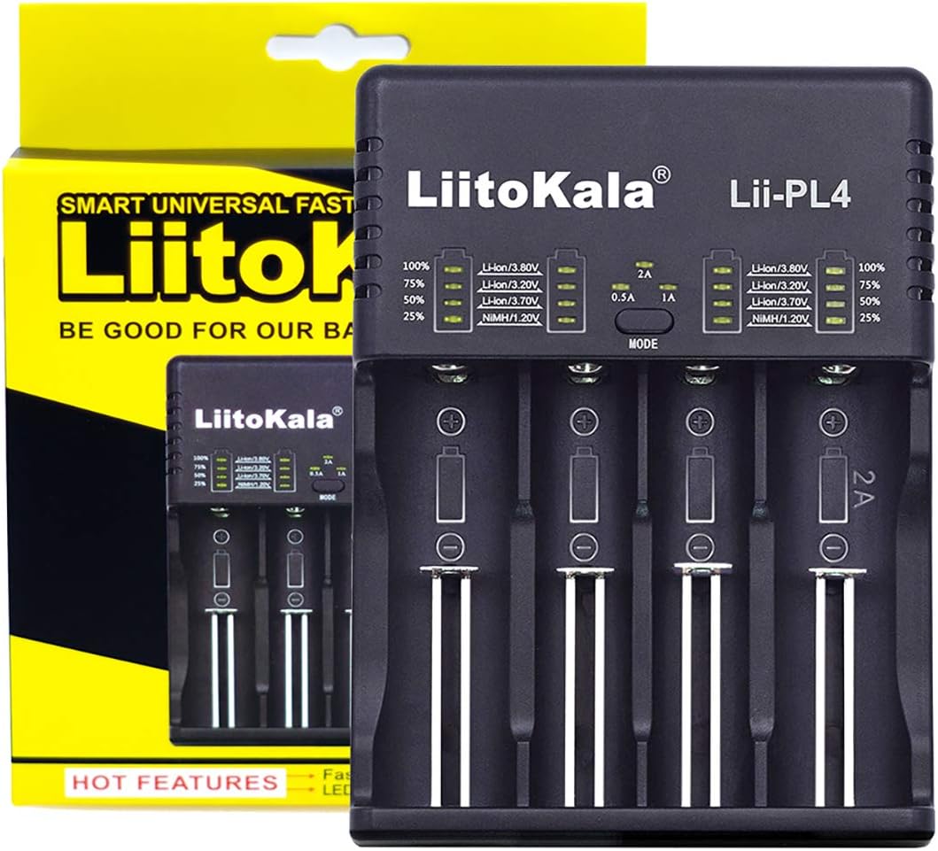 LiitoKala LII-PL4 Universal Battery Charger, Speedy Smart Battery Charger for Rechargeable Batteries Ni-MH Ni-Cd AA AAA C, Li-ion 18650 26650 26500 22650 18350