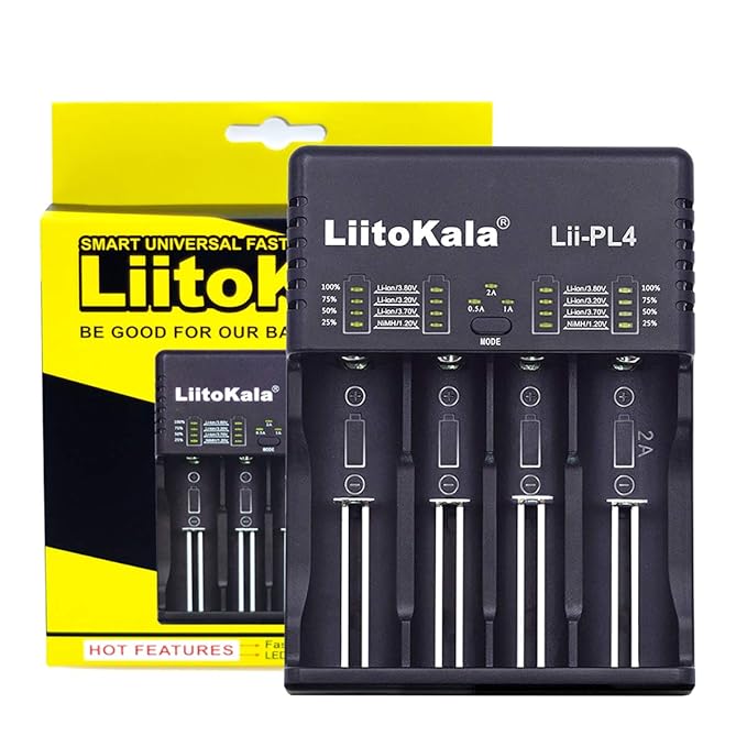LiitoKala LII-PL4 Universal Battery Charger, Speedy Smart Battery Charger for Rechargeable Batteries Ni-MH Ni-Cd AA AAA C, Li-ion 18650 26650 26500 22650 18350