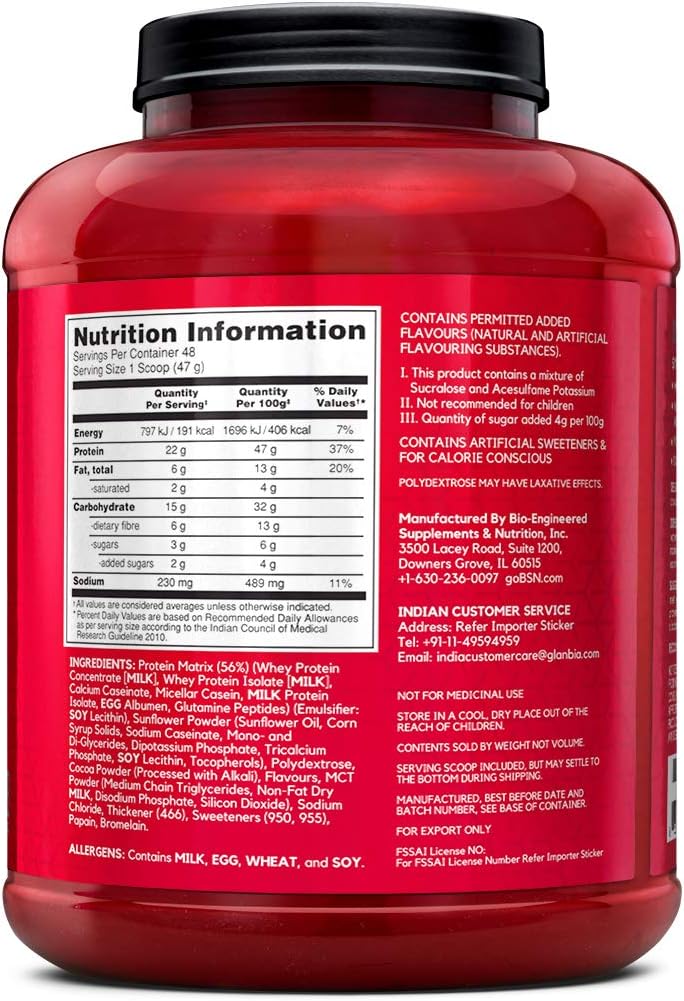 BSN SYNTHA-6 Whey Protein Powder, Micellar Casein, Milk Protein Isolate, Chocolate Milkshake, 48 Servings (Packaging May Vary): Health & Personal Care