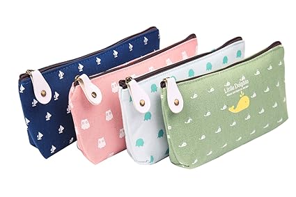 Cymax 4 Stück vintage Leinwand Federmäppchen Stiftemappe Stationäre Tasche Bleistift Cases Kosmetiktasche mit Reißverschluss