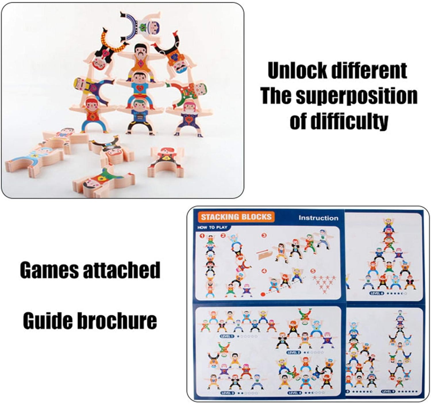 16 Pieces De Jeux En Bois A Empiler Hercules Acrobatic People Interlock Toys Balancing Blocks Games Jouets Educatifs Pour Tout Petits Pour 3 4 5 6 Ans Enfants Bebes Adultes Shunfuet Jouets A