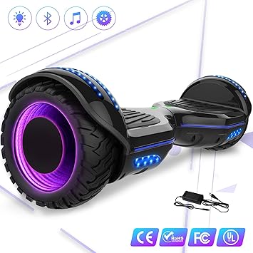 Mega Motion 6,5 Zoll Elektro Skateboard E-Board Hover - mit RGB LED auf Rädern - LED Zelt - Bluetooth Lautsprecher - Gyropod 