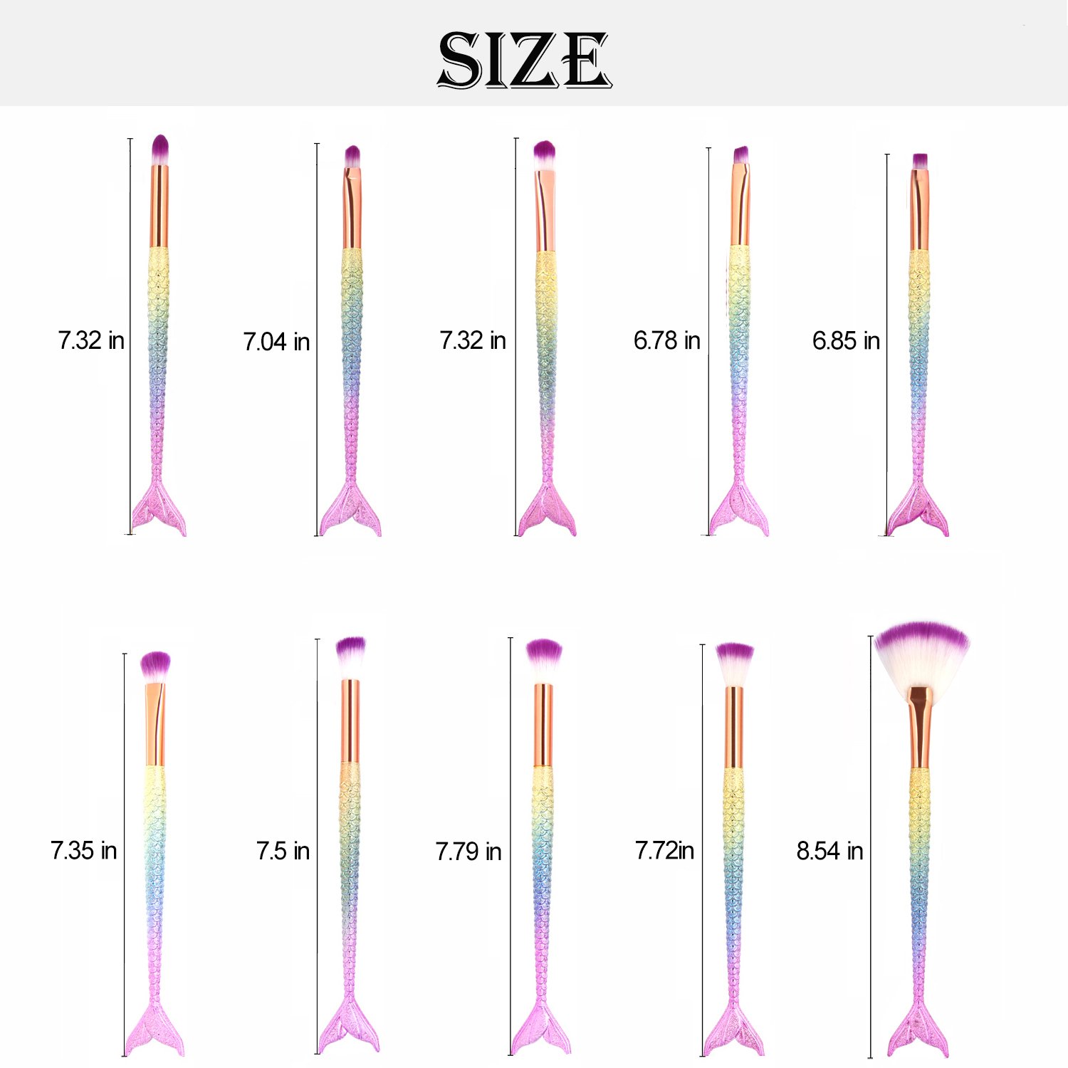 Eye Makeup Brushes 10 Pcs Mermaid Makeup Brush Set Eyeshadow Eyeliner Lip Eyebrow Blending Professional Eye Brush With Silky Soft Bristles