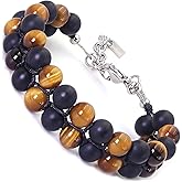 HASKARE Mens Tigers Eye Bracelet, Natural Stone Double Tiger Eye Adjustable Durable Wired Beads Bracelet for Men Premium Protection Gemstone Men Jewelry for Gift Christmas Father's Day