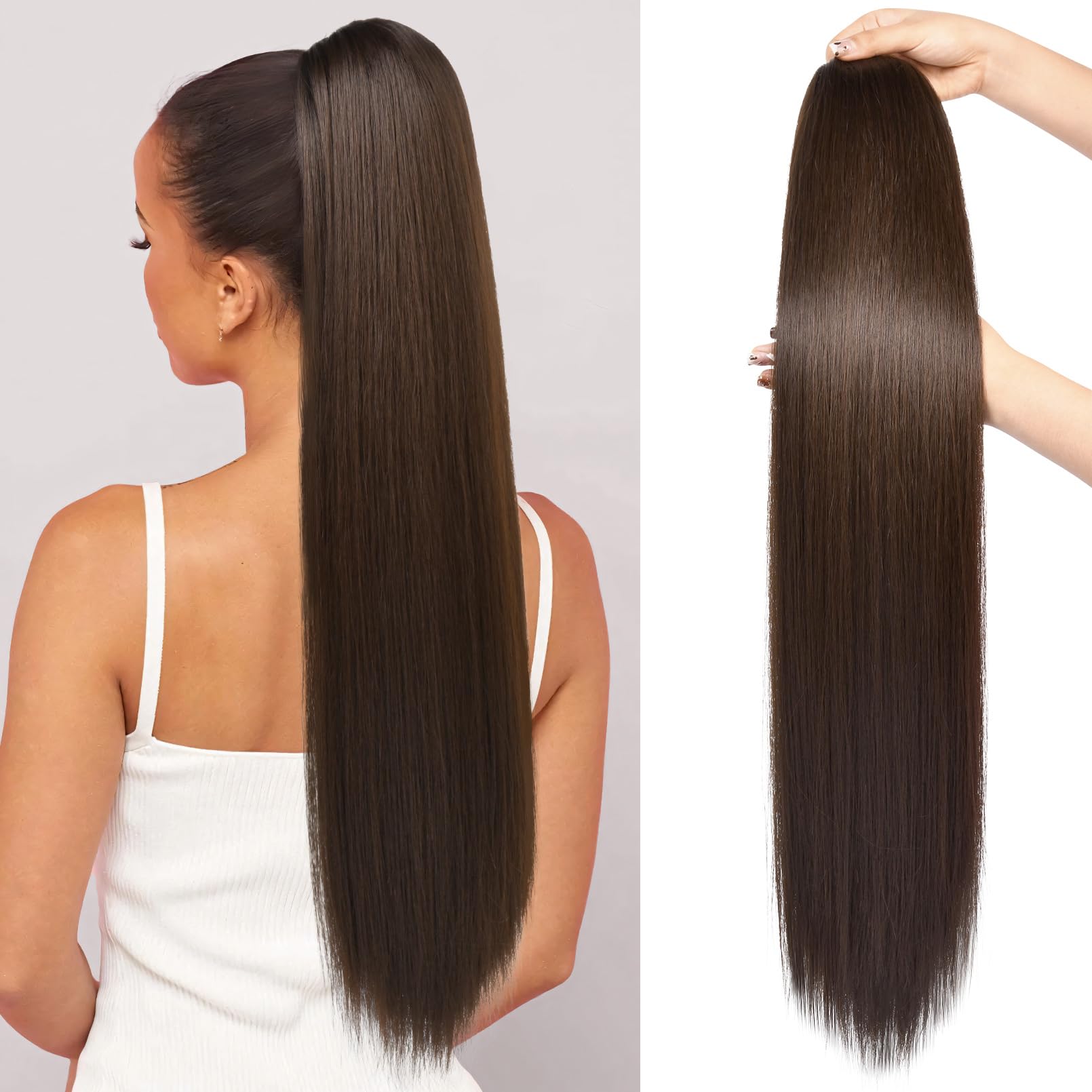 REECHO Ponytail Extension, 28" Long Straight Drawstring Pony Hair Extension Synthetic Pony Tail Hairpiece for Women — image 1