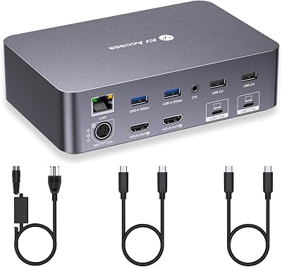 AV Access KVM Switch Dock Dual Monitors 4K 2 Laptops 60W PD 1G LAN