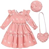 Toddler Girl Dress Kids Long Sleeve Ruffle Dresses Fall Winter Outfit Hat Bag Floral Girls Casual Playwear Dress