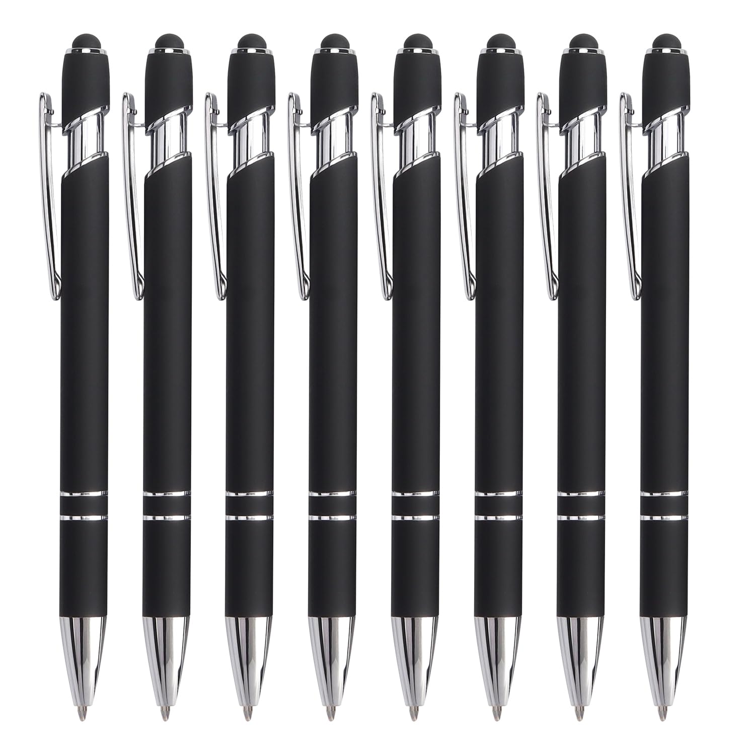 Photo 1 of Bribobo 8 Pack Black Ballpoint Pen 2-in-1 Stylus - Retractable Metal Pen With Stylus Tip for Touch Screens, 1.0 mm Black Ink