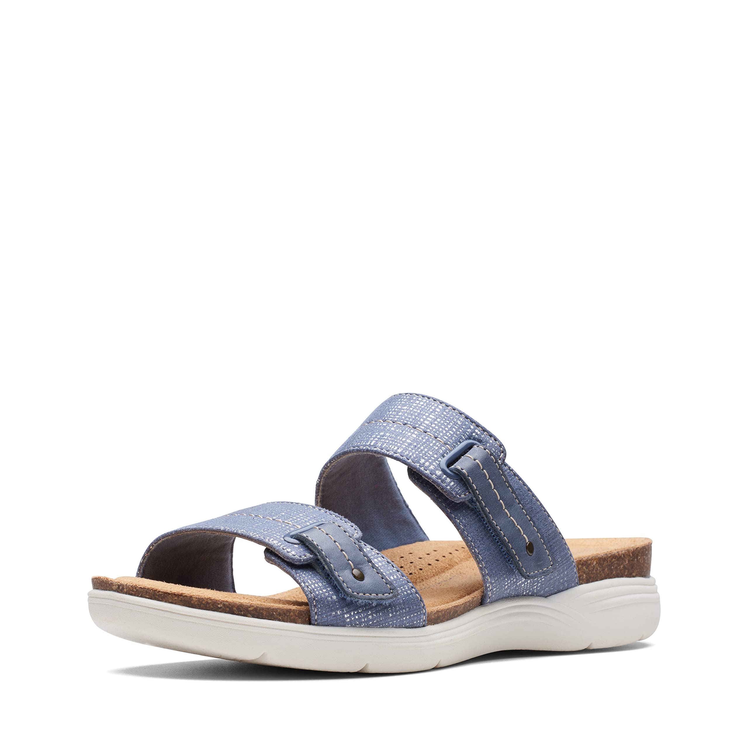 Clarks Women’s April Dusk Slide Sandal, Denim Blue Interest, 5
