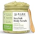 Bare Botanics Matcha Eucalyptus Body Scrub 24 oz - Naturally Scented Sea Salt Scrub Made in Madison, WI - Formulated w/Skin Loving Moisturizers - Vegan, Cruelty Free Exfoliator w/a Cute Wooden Spoon