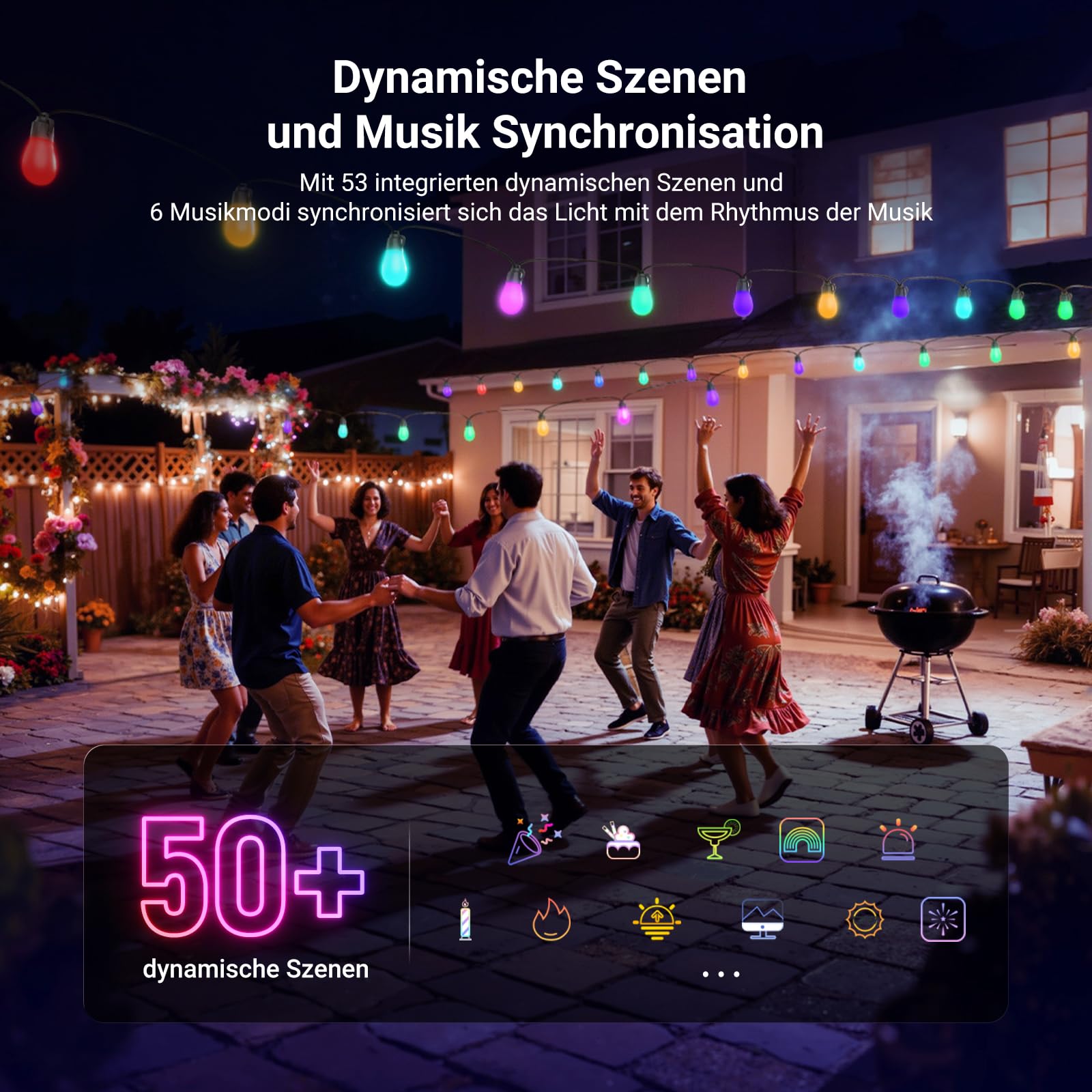 NEEWER 96ft Außen Lichterkette, App Steuerung Smart AI RGBW, dimmbar zum Aufhängen im Außenbereich Balkon, IP65 Wasserdicht, 30 LED Lampen/50+ Szenen/2700–6500K, kompatibel mit Alexa Google, NR01 3