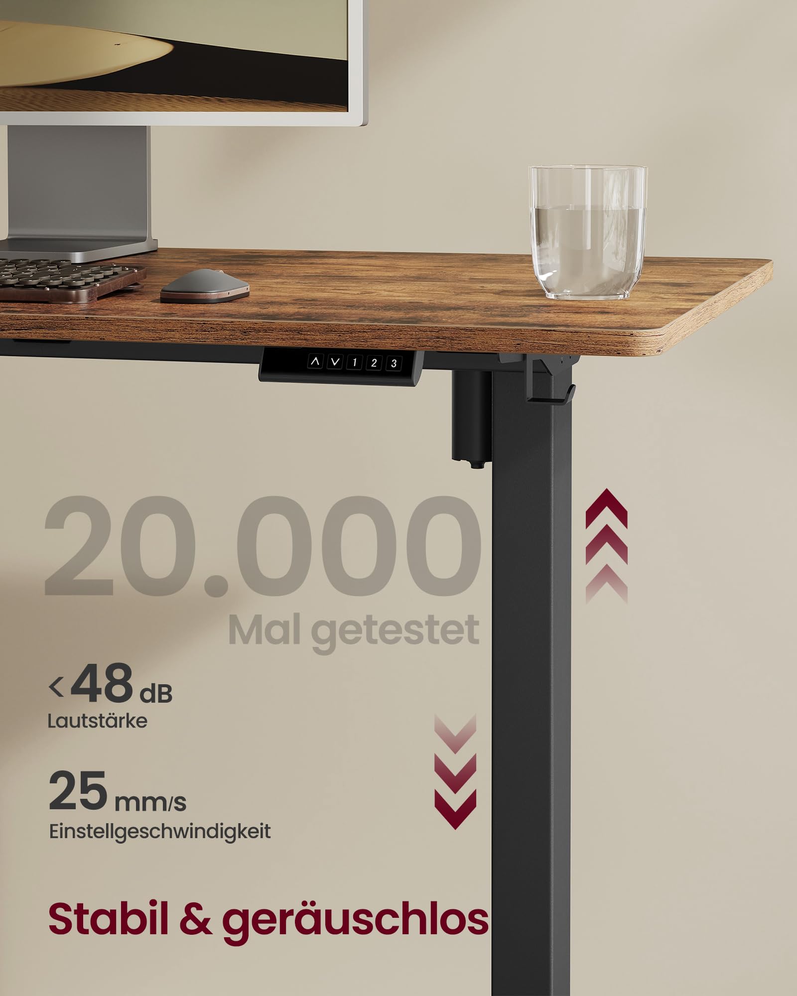 VASAGLE Höhenverstellbarer Schreibtisch elektrisch, Tischgestell, Schreibtischständer, ohne Tischplatte, mit 2 Haken, Memory-Funktion mit 3 Höhen, Stahl, tintenschwarz LSD021B01V2 5