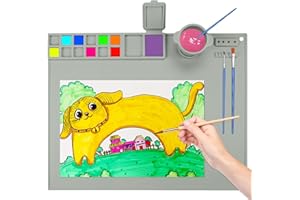 WOTOLIT Silicone Painting Mat - 19.7"X15.7" Silicone Art Mat with 1 Water Cup for Kids - Silcone Craft Mat has12 Color Dividers - 2 Paint Dividers (Grey)