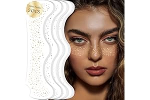 SOOVSY 24pcs Gold and Silver Sparkle Freckles, Glitter Freckles Face Tattoo, Face Glitter Makeup Speckles, Glow Up Makeup Patches, Waterproof Glitter Makeup Accessories for Women