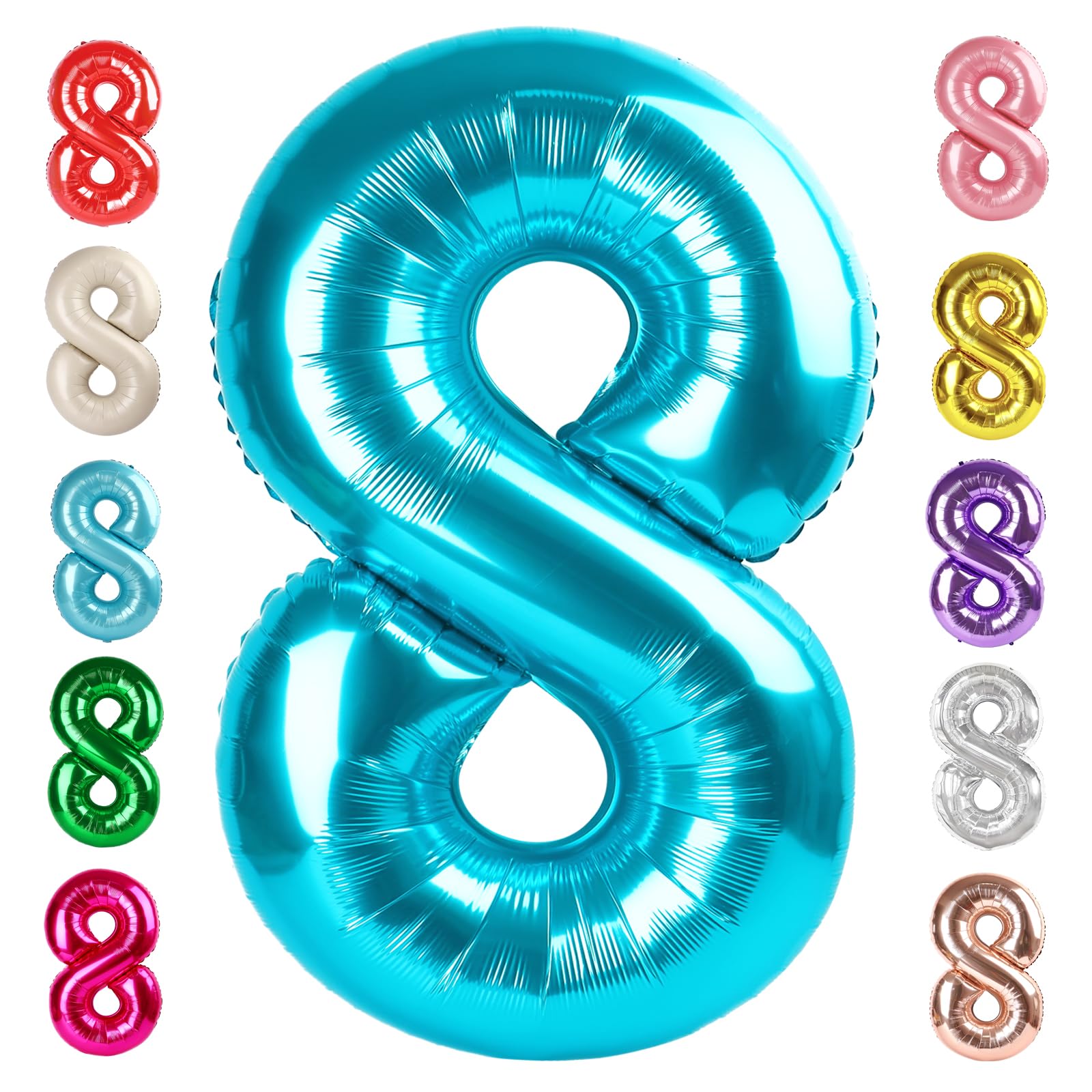 Photo 1 of 40 Inch Number 8 Balloon, Light Blue 8 18 28 80 Birthday Balloons for Men Boys, 8th Birthday Decorations Party Supplies, Wedding, Graduations