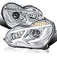 Spec-D Tuning Chrome LED Projector Headlights Compatible with 2001-2007 Mercedes-Benz W203 C-Class Sedan, Left + Right Pair Headlamps Assembly