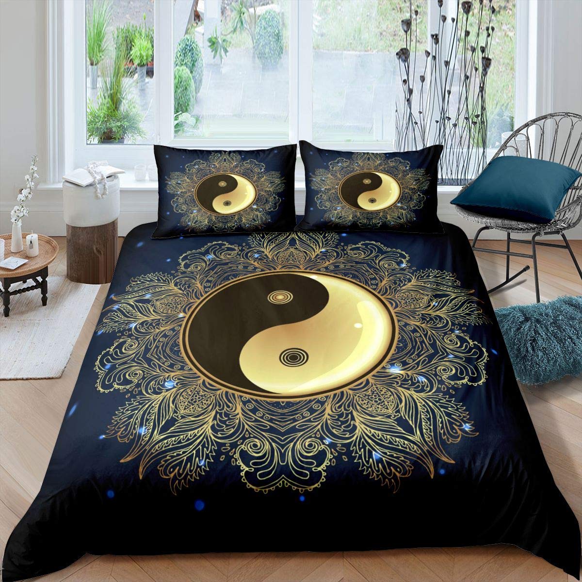 Homemissing Yin Yang Bedding Set for Girls Boys Boho Mandala Comforter Cover Paisley Duvet Coverative Bohemian Exotic Floral Bedding & Linen Double Bedding 3Pcs