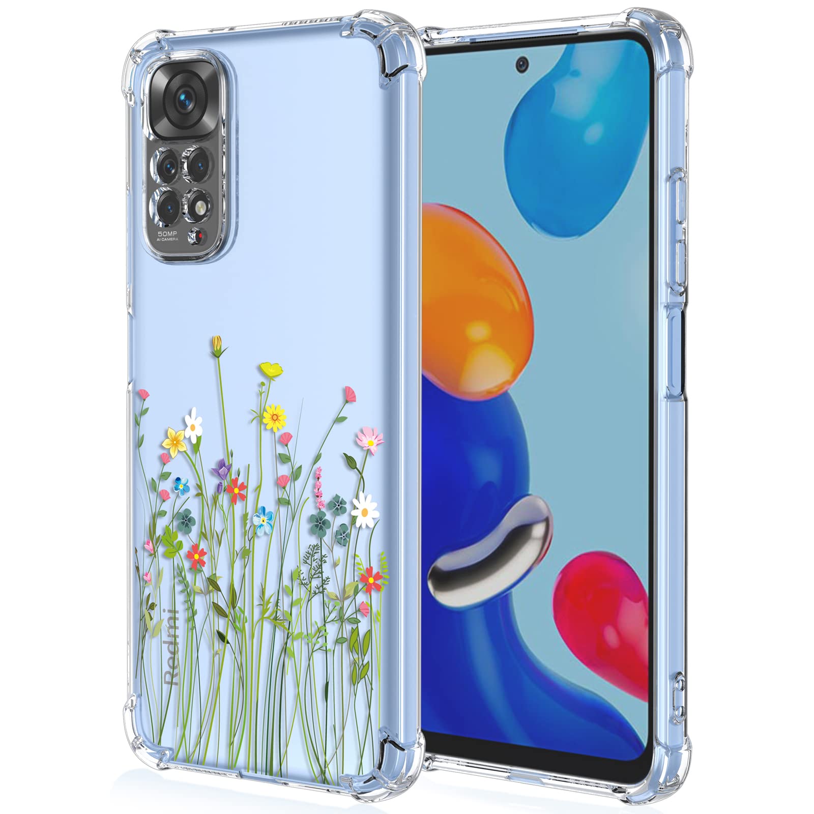 XINYEXIN Case for Xiaomi Redmi Note 11 4G / Redmi Note 11S, Painting Flower Pattern Clear Case Soft TPU Silicone Case Slim Shockproof Bumper Girl Women Phone Cover - Flower Bush — image 1
