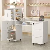 WLLPNG Mobile Manicure Table Nail Salon Desk with Storage Cabinet, 55.1" Rolling Nail Tech Workstation with Drawers &amp; Nail Polish Rack for Beauty Salon Station Home Nail Tech
