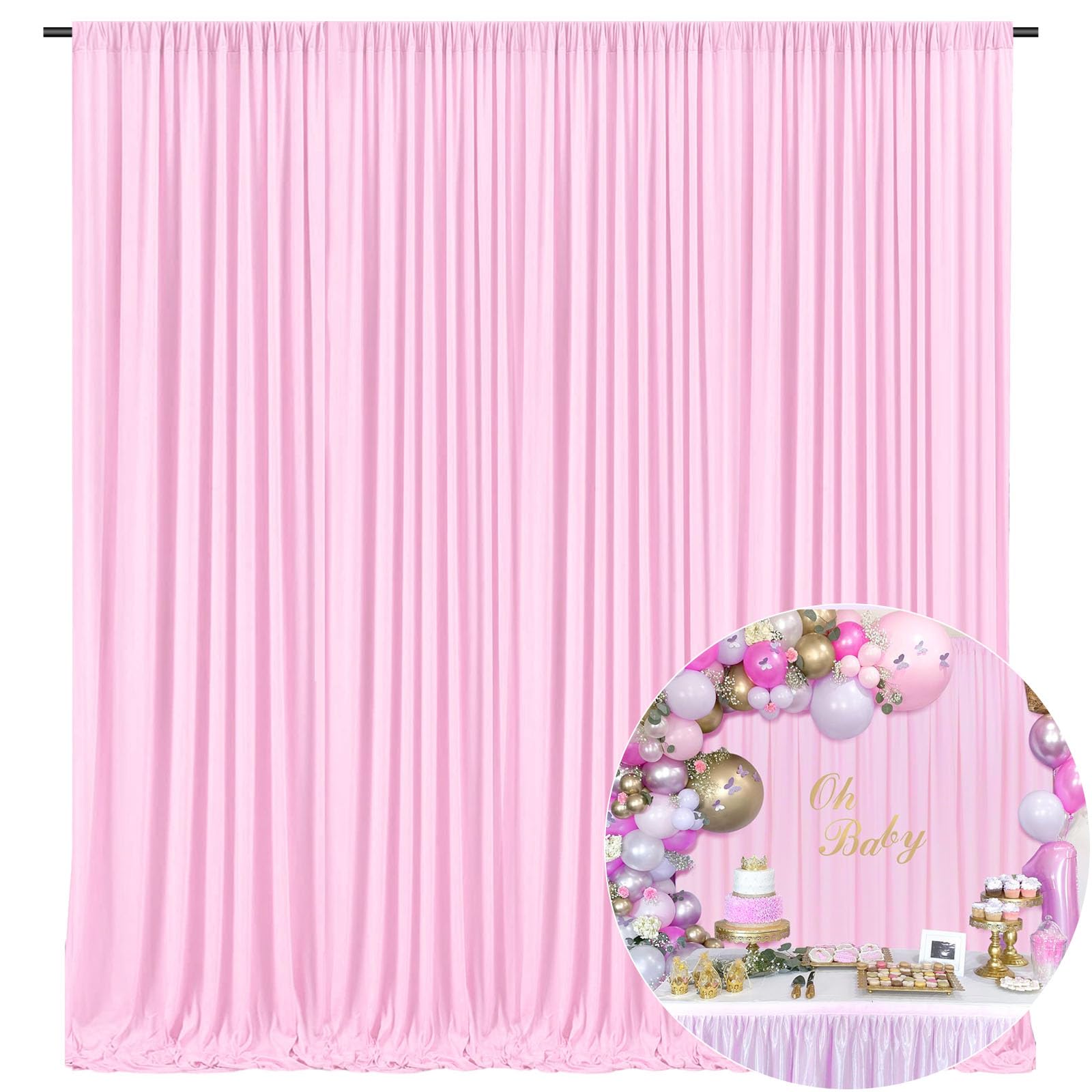 Photo 1 of 10 x 7 Feet Light Pink Backdrop Curtain for Partie, Background Curtains for Photoshoot, Birthday, Wedding, Halloween, Thanksgiving, Christmas Day, New Year Party Decorations 5Ft x 7Ft, 2 Panels