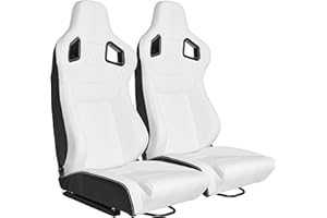 ELOUNTIK 2 Pcs Adjustable Universal Racing Seats with Double Sliders, Reclinable Bucket Seats, 1 Pair of Sport Seats for Vehicles (White)