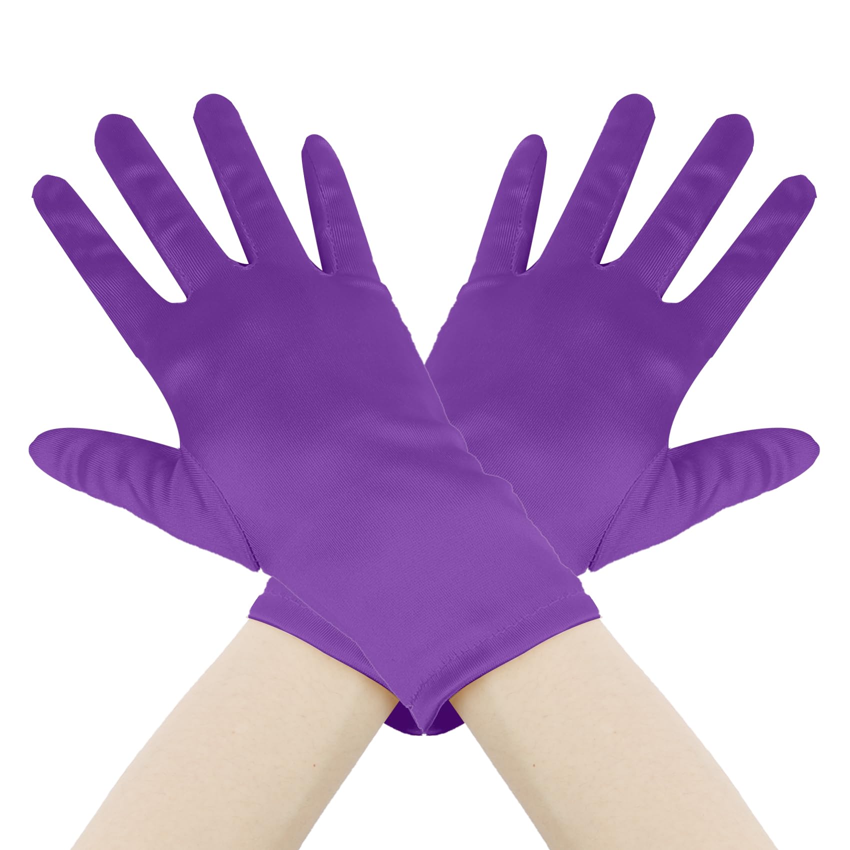 Leislam Satin Gloves for Women - Opera, Short, Vintage Halloween Costume Accessories - Purple (1 Pair)