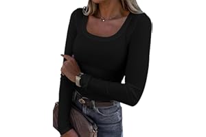 Roselux Womens Long Sleeve Scoop Neck Ribbed Knit Fitted Casual Tops Tee Slim Basic Shirts
