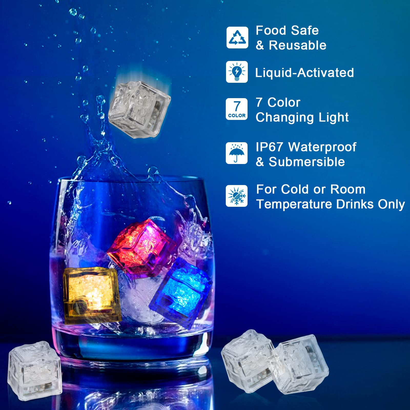 Nonley Light Up Ice Cubes Bulk, 200 PCS Led Ice Cubes for Drinks with Changing Lights, IP67 Waterproof Reusable Glowing Flashing Ice Cube for Club Bar Party Wedding Decor (Multicolor)