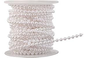 YoungJewl 3mm Small Crafts Faux Pearl Beads Garland Pearl Bead Roll Strand of Pearls to Decorate Floral Centerpieces Wedding Party Favor Christmas Tree(33 Feet White)