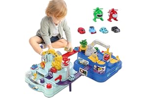 Hiitytin Kids Race Tracks for Two Players, Car Adventure Toy Gifts for Age 3 4 5 6 Years Old, Puzzle Car Tracks Sets, City Rescue Toy Preschool Educational Rail 4 Mini Cars Toys for Toddlers