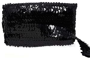 levylisa Black Sequin Trim Glitter Stretch Paillette Lace Applique Bling Bling for Dress Embellish Headband 10 Yards