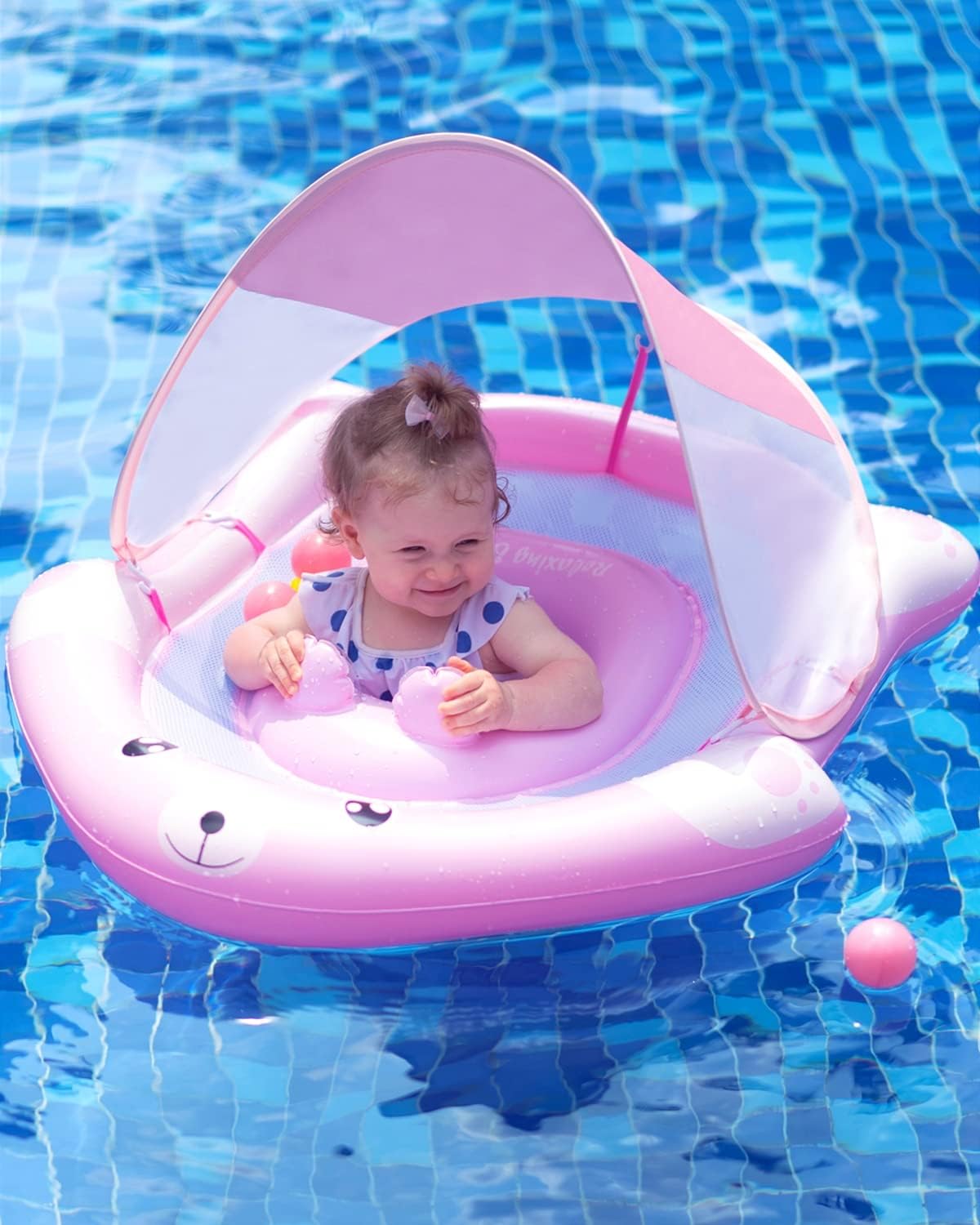 Relaxing Baby Pool Float with Adjustable Safety Seat & Canopy UPF 50 ...