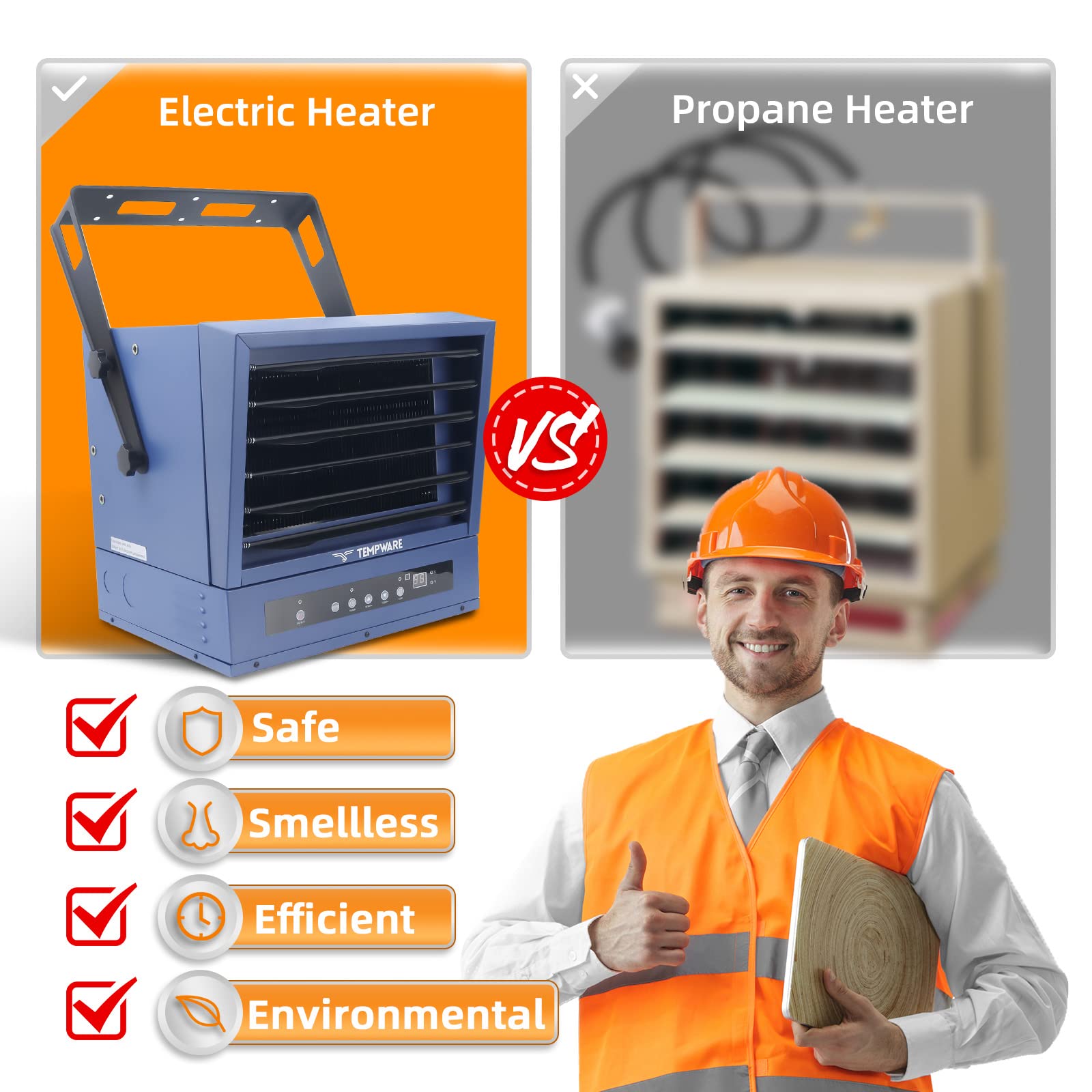 TEMPWARE Electric Garage Heater, 10,000-Watt Digital Fan-Forced Ceiling Mount Shop Heater with ECO Mode, 240-Volt Hardwired with Full-Function Remote and 12-Hour Timer, Ideal for Workshop